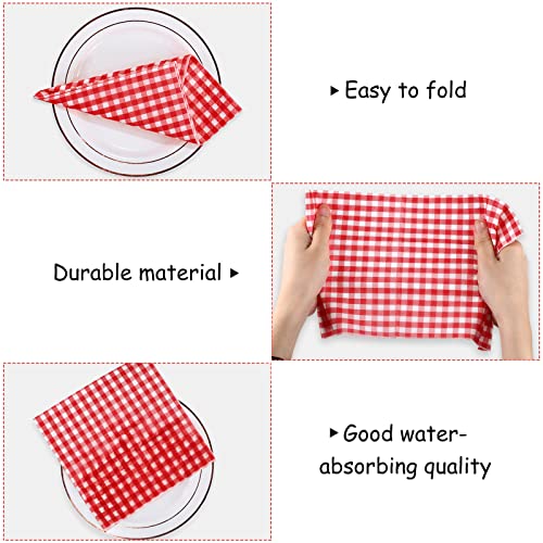 Gingham Paper Napkins 100 Sheets - Red & White Square, Disposable Kitchen Decor