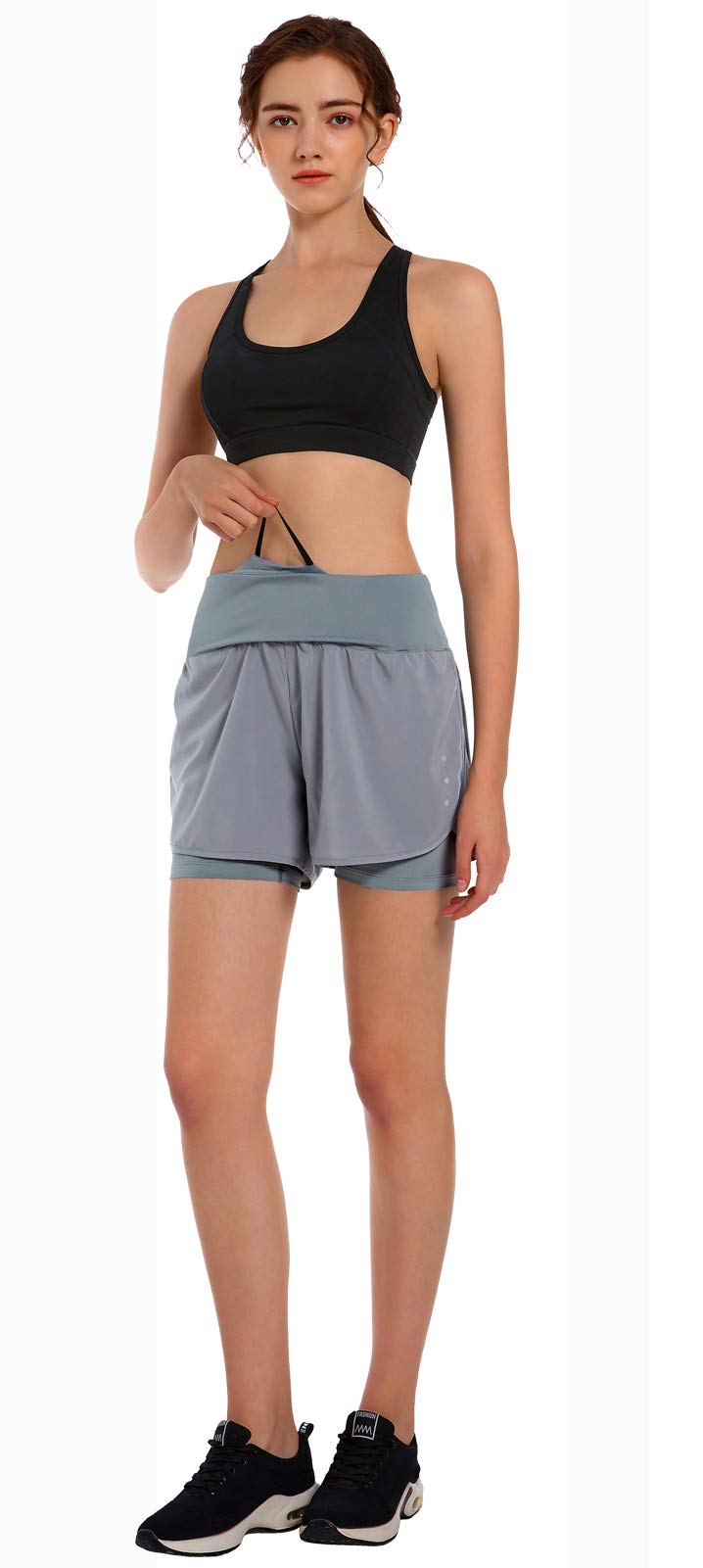 Ksmien Women's 2 in 1 Running Shorts - Lightweight Athletic Workout Gym Yoga Shorts Liner with Phone Pockets