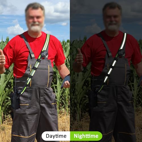 HYS 4.99ft Reflective Adjustable Shoulder Strap with Elastic to Secure Handheld Radio Mic clip - Thick Padded Non-Slip Design for Walkie Talkie Holsters & Crossbody Bags - Durable Swivel Hooks