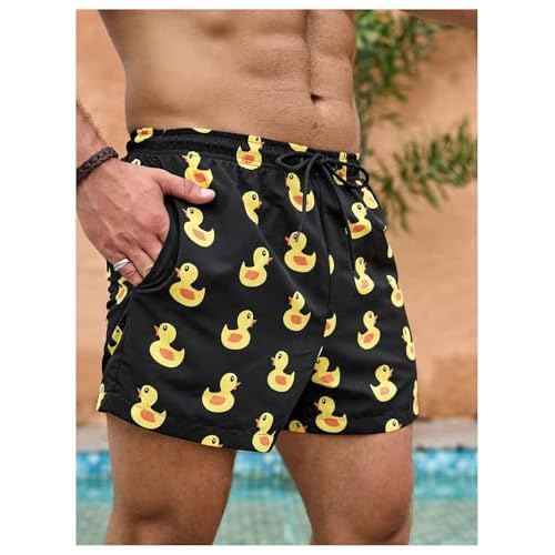 SHENHE Men's Swimming Trunks with Compression Lined Quick Dry Funny Swim Trunks Beach Shorts