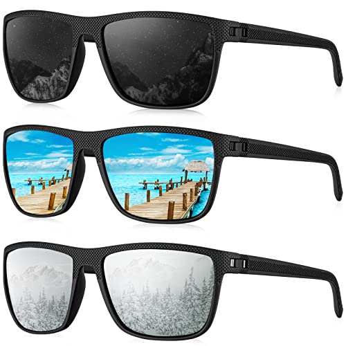 KALIYADI Polarized Sunglasses Men - Lightweight UV Protection for Driving, Fishing, Golf - Black, Ice Blue, Silver