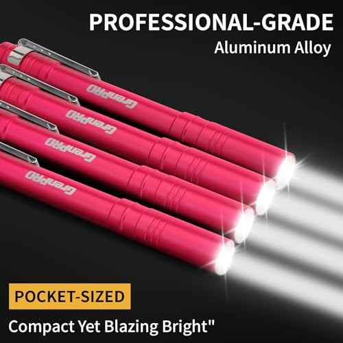 Pen Lights for Nurses LED Penlight, Aluminum Pocket Flashlight, Small Pocket Flashlight 2AAA Batteries Include, 4 Pack Emergency Handheld Penlight Pink Red