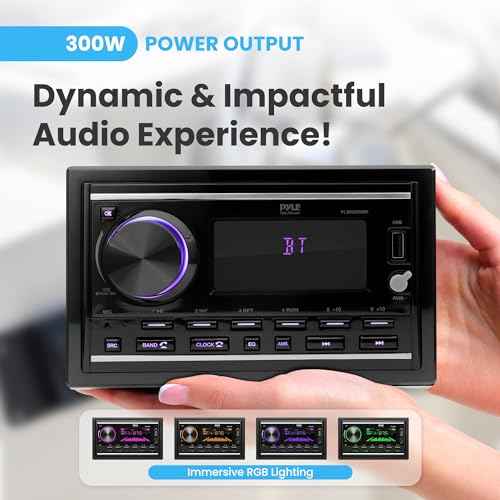 Pyle Boat Bluetooth Marine Stereo Receiver - Marine Head Unit Double DIN Stereo Receiver Power Amplifier & Speaker Kit - Hands-Free Calling, AM/FM/MP3/BT/USB/AUX - Remote, Speakers - Pyle PLMR2DNBK