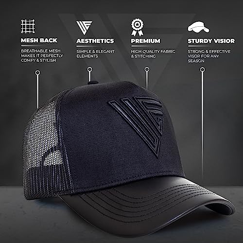 Urban Effort Men's Snapback Cap Black Leather - Curved Brim Trucker Hat