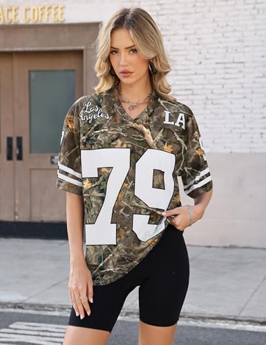 X-Large Oversized Camouflage Jersey Shirt for Women & Men Y2K V Neck Graphic Tee
