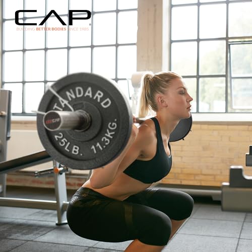 CAP Olympic 2-Inch Cast Iron & Rubber Coated Weight Plates - Classic Black, 5 lb Set of 4