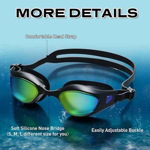 Swim Goggles, Polarized Swimming Goggles, Anti Fog No Leaking UV Protection Wide View Swim Glass for Women Men