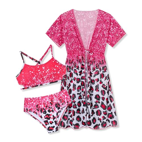 Girls Bikini Set 3 Piece Swimsuit with Cover Up - Multicolored & Quick Dry for Kids 6-14 Years