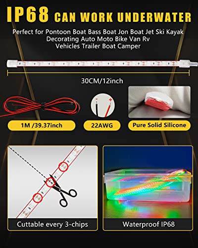 Marine LED Navigation Light Strips 12 Inch Red Green Waterproof 4 Pack - Variation of 2 Pcs Green+2 Pcs Red