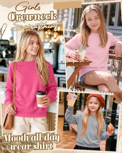 Girls' Crew Neck Long Sleeve Sweatshirt Set - 5-6 Years, Rose Red Pink Light Gray Black, 4 Pack