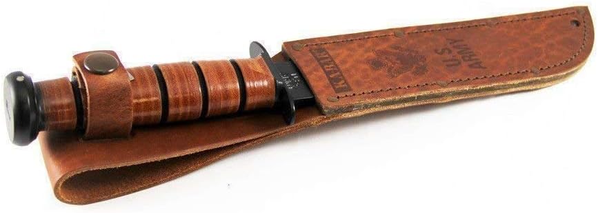 Ka-Bar 1220 US Army Straight Edge Fighting/Utility Knife with Leather Sheath , Beige, 7" Blade