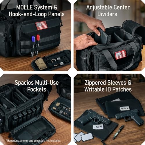 Tactical Gun Range Bag with Pistol Cases, MOLLE Organizer & Ear Protection