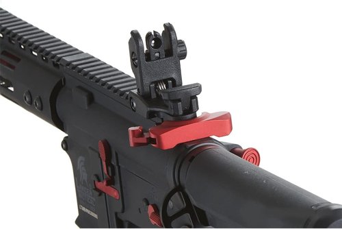 Lancer Tactical Gen 3 Programmable Trigger Archon MLOCK 9" Lightweight Durable Polymer M4 Airsoft MLOK AEG w/Lipo Battery & Charger (ETU & MOSFET Included) (Black & Red)