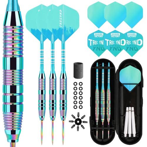 Professional Metal Dart Set 22g with Aluminum Shafts, Steel Tips & Vibrant Flights - Green Blue