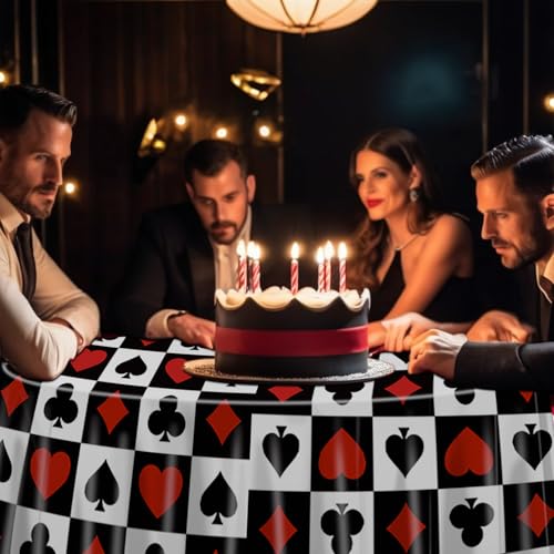 9Pcs Casino Tablecloths Set - 84 x 84 Inch Round Poker Party Cover, Casino Theme Decorations