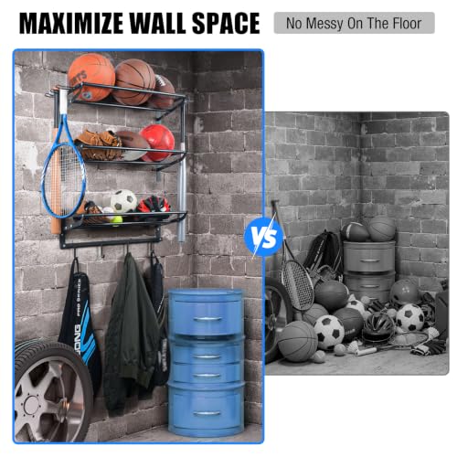 XCSOURCE Black 3-Tier Wall Mount Sports Equipment Organizer