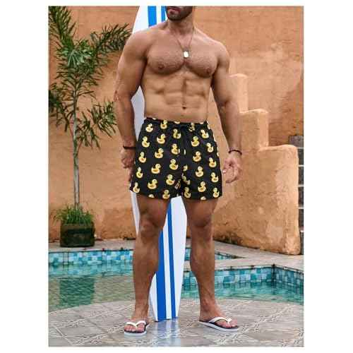 SHENHE Men's Swimming Trunks with Compression Lined Quick Dry Funny Swim Trunks Beach Shorts