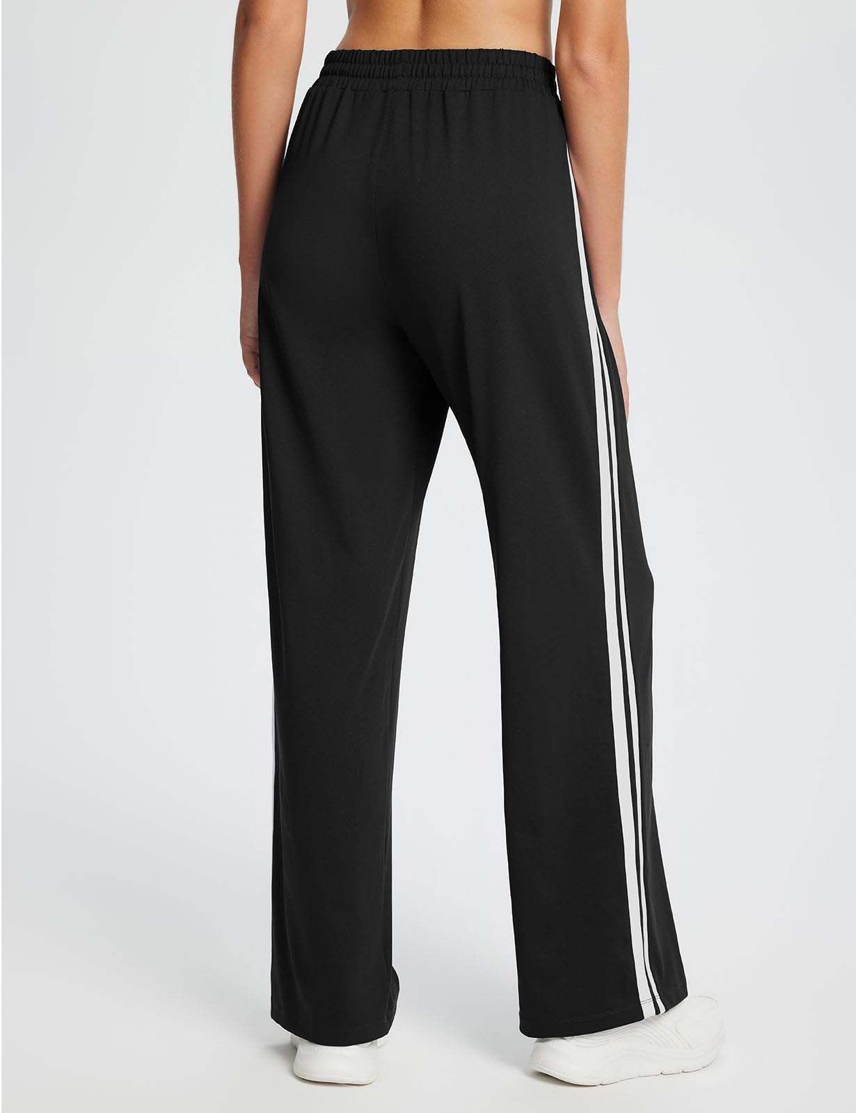 baleaf Womens Track Pants Athletic Running Pants Sweatpants Straight Leg Zipper Pockets Sports Jogging Striped Loose Fit Black/White S