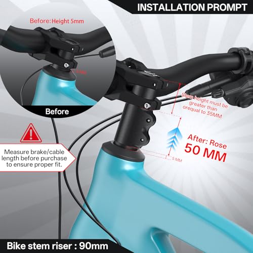 Bike Stem Riser Extender - 1-1/8" 28.6mm Fork Bicycle Handlebar Rise - 90mm