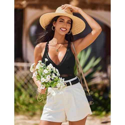 AI'MAGE Women One Piece Swimsuits Sexy Deep V Neck Bathing Suit Tummy Control Swimsuit Mesh Hollow Out Swimwear S-XXL