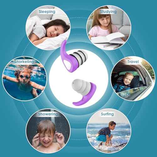 Swimming Ear Plugs for Kids, 3 Pairs Waterproof Reusable Silicone Swim Ear Plugs for Pool Bath Showering Surfing for 4-12 Years Olds Children