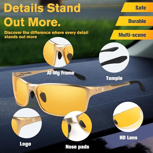 BIRCEN Men Sunglasses Polarized UV-Protection: Carbon Fiber Wrap Around Black Sport Shades for Mens Driving Fishing Golf, Large, B-grey/Black