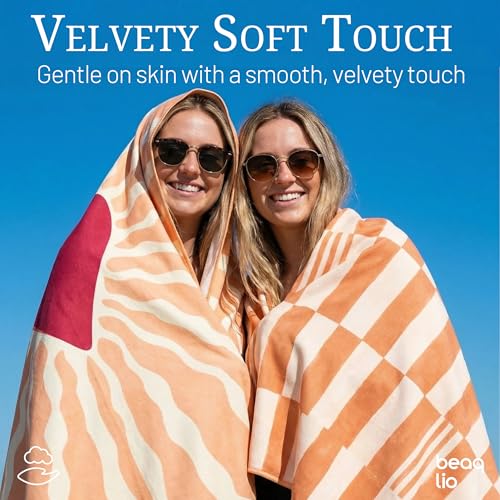 Boho Microfiber Beach Towel with Bag - Sandfree 71x36 Inch Coral