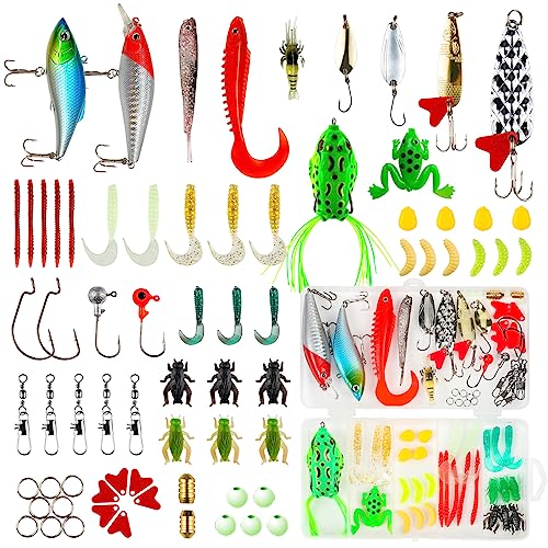 Fishing Lures Kit for Freshwater & Saltwater - 78 Pcs Tackle Box with Spoon & Worms - Variation 70