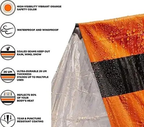 Orange Emergency Survival Tent - 2 Person Tube Tent with Survival Whistle & Paracord