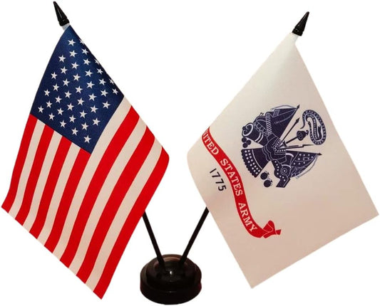 America & Pow Mia Twin Desk Flag, U.S. Pow Mia and American Table Flag, 8 x 5 Inches - You are Not Forgotten Prisoner of War Flags Army Military Pow Flags