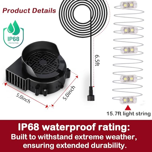 2 Pack Air Blower Fan for Inflatables - 12V 1.5A Replacement with 2.0A Adapter & 5 LEDs Lights - IP68 Waterproof, 3200RPM, 5x5 Inch