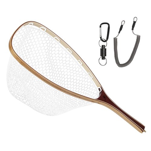 Kylebooker Fly Fishing Landing Net Wooden Frame Trout Fishing Net Soft Rubber Mesh for Catch and Release
