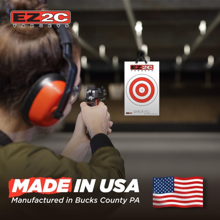 EZ2C Pistol Target, Bullseye Practice Targets for Shooting Range, Made in USA Compatible with All Pistols and Handguns, Tactical Paper Targets for Gun Range 11" x 17" Tear-Off Pad of 25