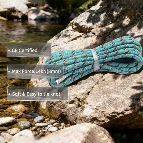 Outdoor Climbing Rope 8mm Static Cord - Blue 33 Feet - CE & UIAA Certified