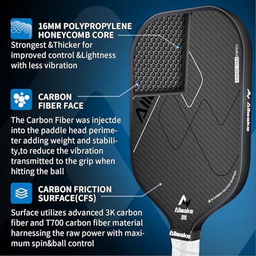 Black & White Pickleball Paddle 3K Raw Carbon Fiber USAPA Approved 16mm Core