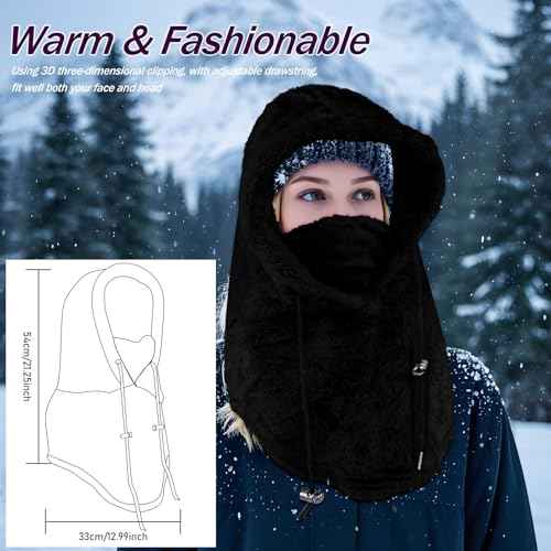 Balaclava Winter Ski Mask for Men Women,Winter Face Masks Drawstring Windproof Hooded Scarf Face Cover Hat Coldproof Warm Cap
