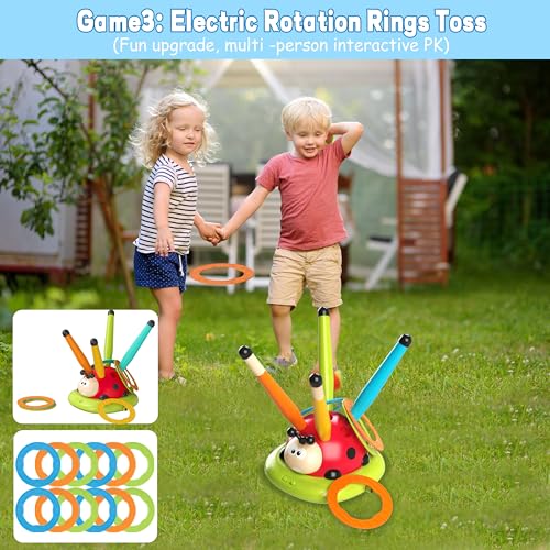 3-in-1 Kids Outdoor Toy Set with Rocket Launcher, Ring Toss & Jumping Game