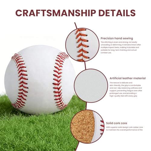 KRTOYUST Hard Baseball Balls - 3 Pack, Official Size 9 inch Composite Leather