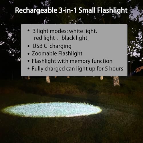 2 Pack LED Rechargeable Red Flashlight, LED Small 395 NM Black Flashlight with Memory Function, Super Bright Zoomable Red Light Black Lights Flashlights with USB C Charging for Camping Hiking Home