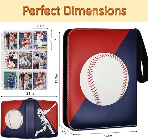 Baseball Card Binder 900 Pockets with 50 Sleeves - Red-Blue Variation