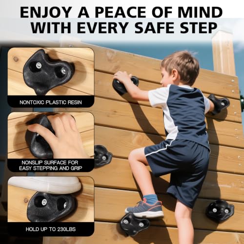 18pcs Kids Climbing Holds Set for Rock Wall Indoor & Outdoor Playset - Black