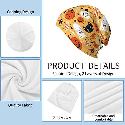 LAIPUTER Halloween Skull Pumpkin Beanie Standard Closed Chemo Hat Cancer Headwear Knitted Hats Baggy Slouchy Cap for Adults Women Men
