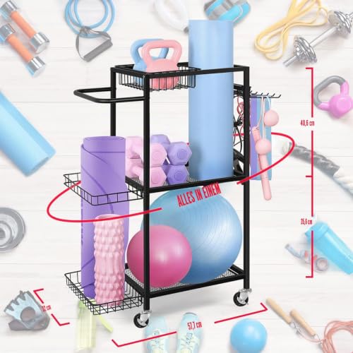 Yoga Mat Storage Rack with Dumbbell & Equipment Organizer - Black