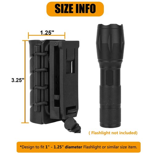KRYDEX Tactical Flashlight Holster,360 Degree Rotatable Flashlight Holder for Duty Belt Torch Carry Case Pouch Fits for 1"-1 1/4" Diameter Flashlight