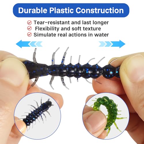 Eupheng 75PCS Soft Plastic Hellgrammite Fishing Lures Set - 5 Colors, 2 Inch
