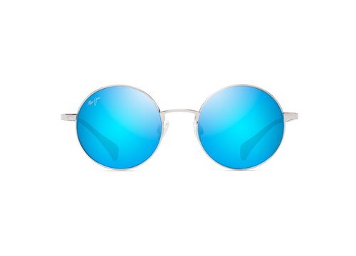 Maui Jim Mokupuni Round Sunglasses, Titanium/Blue Hawaii Polarized, Medium