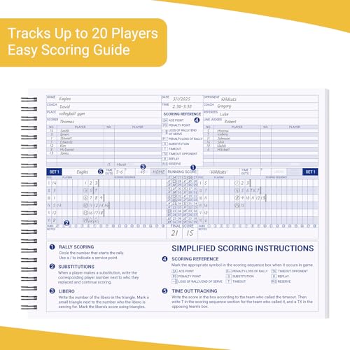 8.5x11 Inch Volleyball Scorebook 3 Pack - 30 Match Stats Book for Coaches & Teams