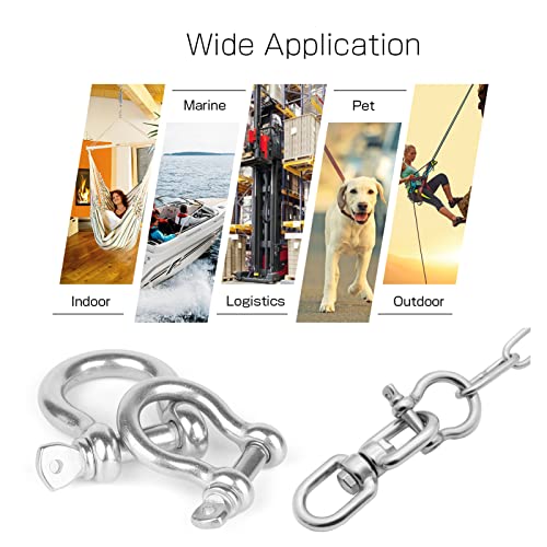 Heavy Duty Stainless Steel Chain Shackle 8pcs M5 (350lbs) Marine Load Pin & Bow Shackles
