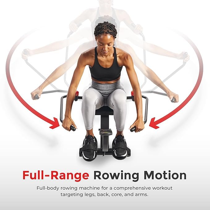Sunny Health & Fitness Smart Compact Full Motion Rowing Machine, Full-Body Workout, Extra-Long Rail, 350 LB Weight Capacity and Free SunnyFit® App Enhanced Bluetooth Connectivity SF-RW5639SMART