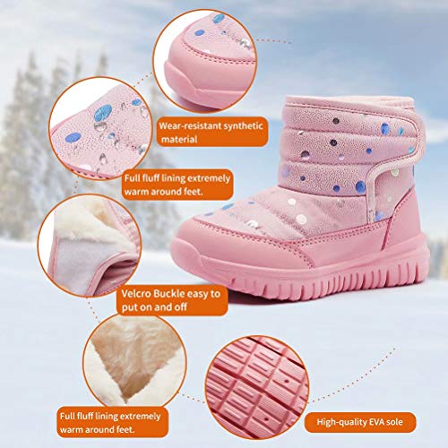 Waterproof Toddler Snow Boots with Glitter Pink Trim - Slip Resistant Winter Shoes